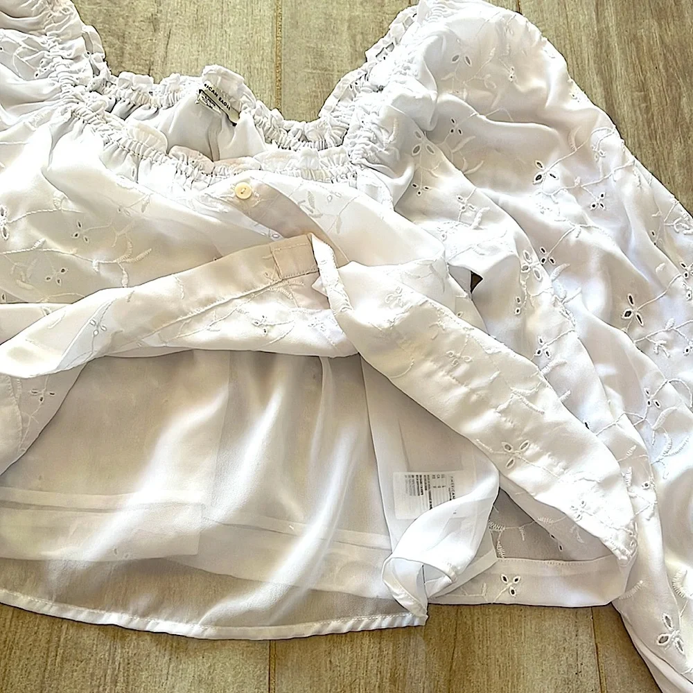 NWOT American Eagle Baloon Sleeve Lined Embroidered Babydoll Top - Picture 6 of 9